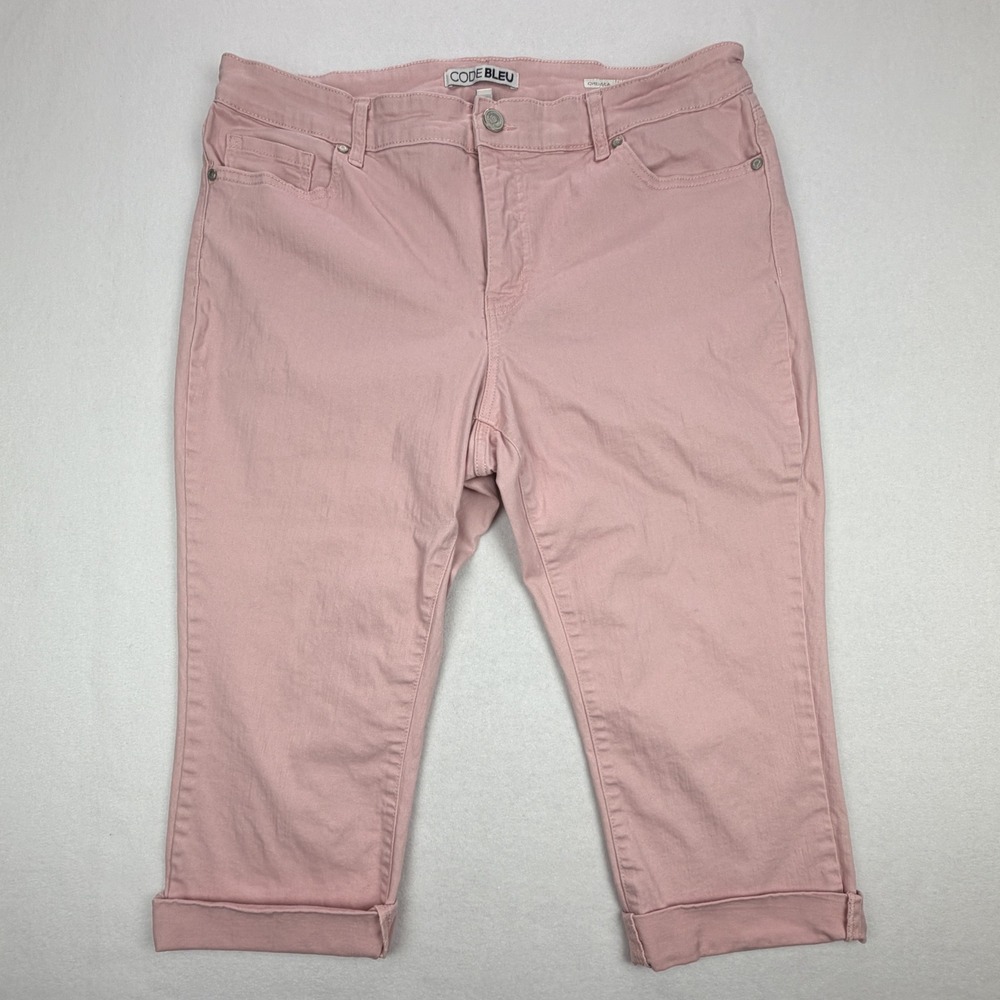 Code Bleu Chelsea Capri Pants Womens 16W Pink Stretch Denim Cuffed Cropped Jeans